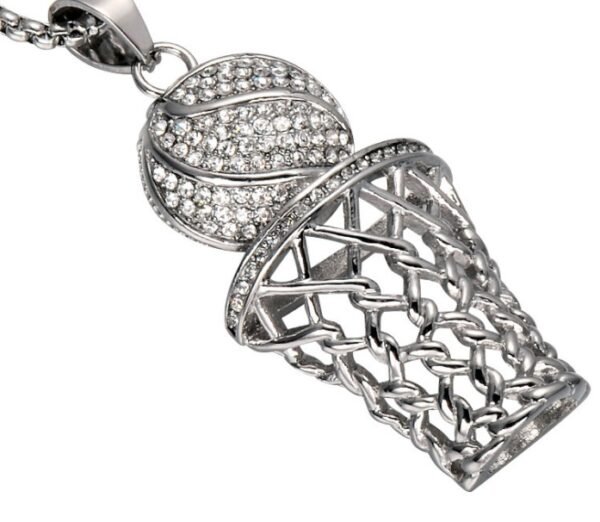 HIP Hop Bling Iced Out Gold Full Rhinestone Basketball Pendants Necklaces 316L Stainless Steel Sports Necklace for Men Jewelry Necklaces 3