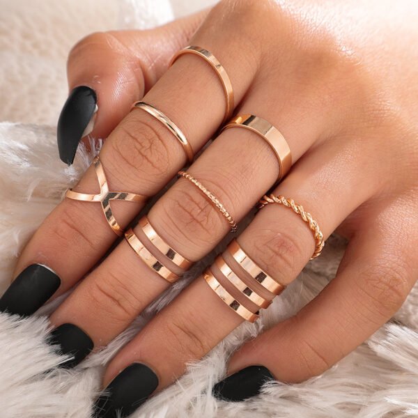 8-Piece Retro Metal Smooth Twist Cross Ring Set Rings 6