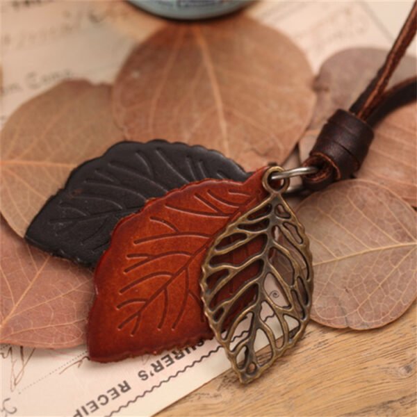 Sweater chain long necklace leather leaf Necklaces 4