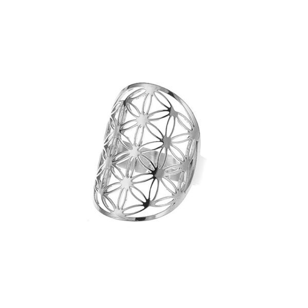 Stainless Steel Jewelry Popular Ring Flower Of Life Golden Steel Color Hollow Ring Rings 3