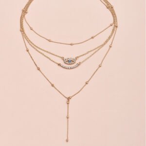 Fashionable Personality Women’s Full Diamond Five-pointed Star Eye Pendant Multi-layer Necklace Necklaces