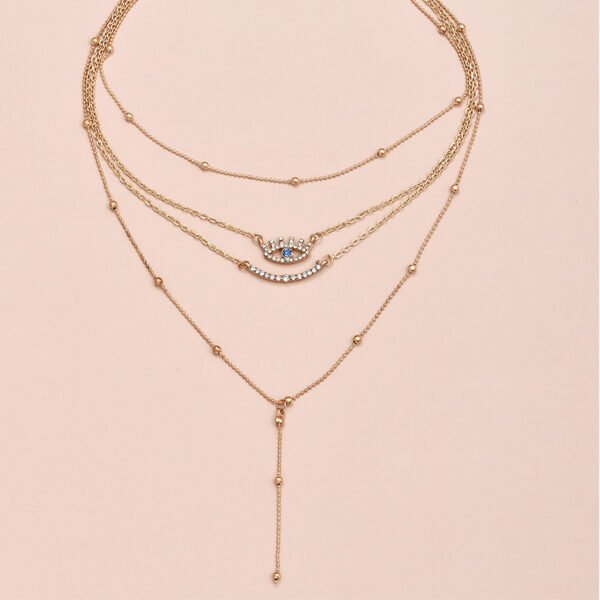 Fashionable Personality Women’s Full Diamond Five-pointed Star Eye Pendant Multi-layer Necklace Necklaces 3
