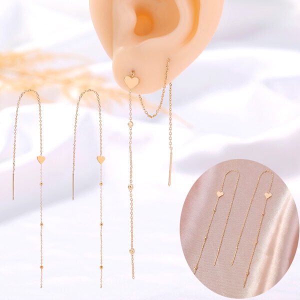 Gold Bronze Heart Long Tassel Drop Earrings Earrings 11