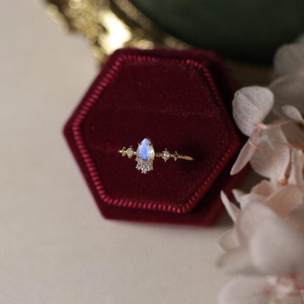 Silver Gold Plated Natural Blue Moonstone Ring Rings 6