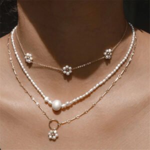 Freshwater Pearl Necklace Copper Plating 14k Real Gold Rice Grain Necklaces