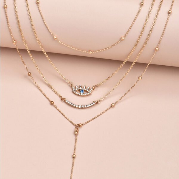Fashionable Personality Women’s Full Diamond Five-pointed Star Eye Pendant Multi-layer Necklace Necklaces 5