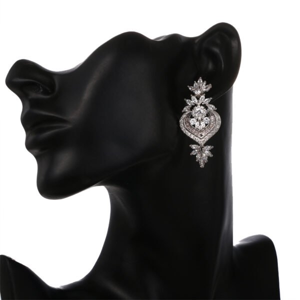 Ose Gold Luxury Big Long Flower Pendant Drop Earrings With Shining CZ Brincos Bridal Women Wedding Jewelry Earrings 6