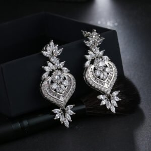 Ose Gold Luxury Big Long Flower Pendant Drop Earrings With Shining CZ Brincos Bridal Women Wedding Jewelry Earrings Ose Gold Luxury Big Long Flower Pendant Drop Earrings With Shining CZ Brincos Bridal Women Wedding Jewelry Earrings