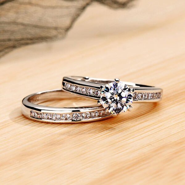 White Gold Plated Couple Combined Ring Set Rings 5