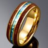 6MM Wide Electroplated Gold Inlaid Locust Wood Opal Rings 11