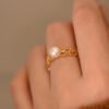 S925 Sterling Silver Pearl Gold Plated Ring For Women Rings 8