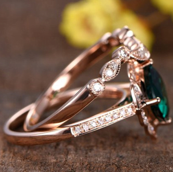 New mother green zircon set ring with sapphire rose gold ring ring Rings 4