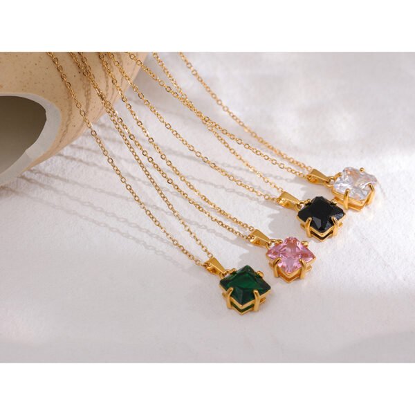 Elegant Pendant Necklace 18K Gold Stainless Steel Large  Square Zirconium Pendant Necklaces 10