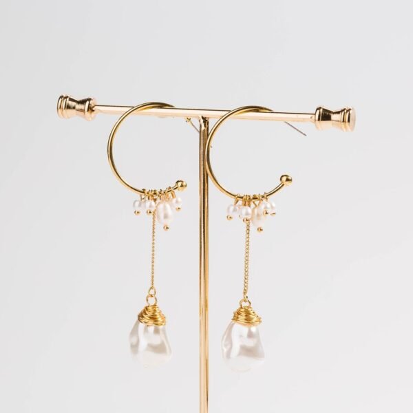 Temperament Long Tassel Pearl Personality c-shaped Metal Natural Small Pearl earring girl Earrings 8