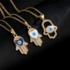 Gold Dripping Zircon Fatima Hand Minority Demon Eye Clavicle Chain Female Necklaces 10