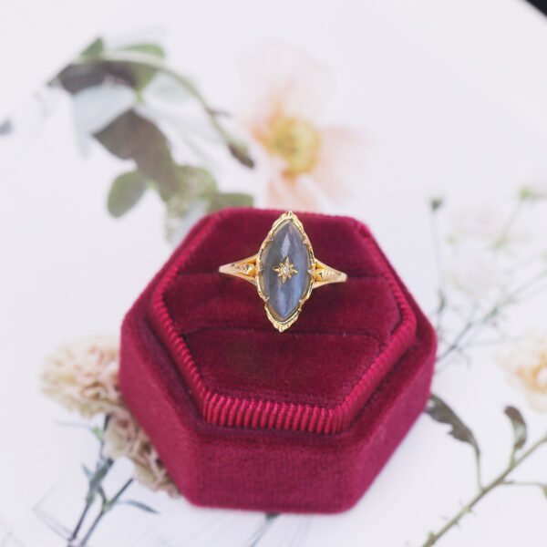 925 Sterling Silver Plated 14K Gold Natural Labradorite Ring For Women Promos25 5