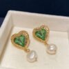 Golden Green Heart Pearl Earrings Crystal Baroque Earrings 12
