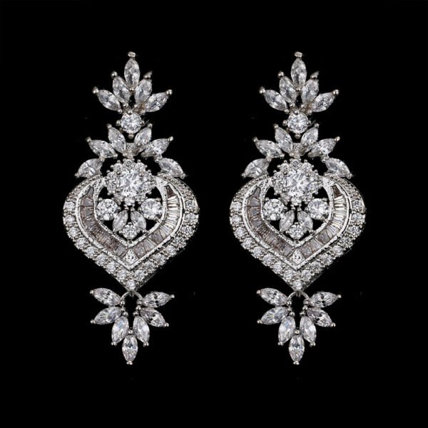 Ose Gold Luxury Big Long Flower Pendant Drop Earrings With Shining CZ Brincos Bridal Women Wedding Jewelry Earrings 4