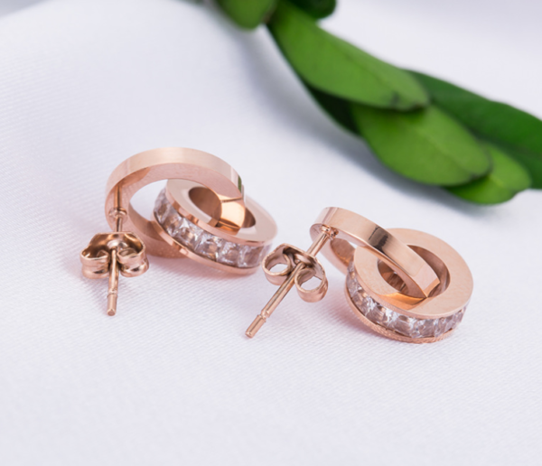 New Earrings Rose Gold Titanium Steel Earrings Women Double Ring Popular Earrings Earrings 6