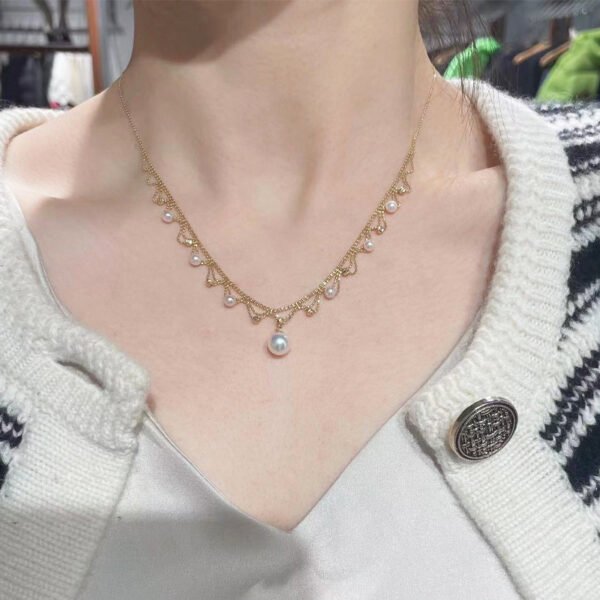 Aurora Japanese 18k Gold Lace Pearl Necklace Necklaces 3