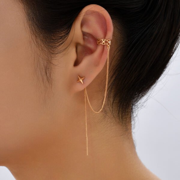 Geometric Tassel Earrings Women’s Long Diamond Inlaid New Fashion Net Red Temperament Earrings Face Show Thin Ear Line Jewelry Earrings 3