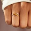 Two-Tone Gold Feather Ring With Rhinestones Rings 11 Two-Tone Gold Feather Ring With Rhinestones Rings 11