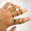 18K Gold Plated Square Open-end Zircon Ring Stainless Steel Rings 17