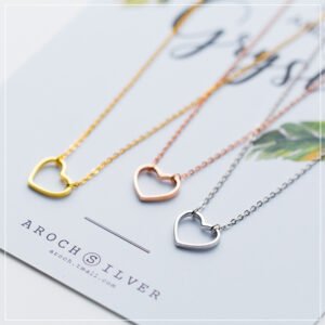 S925 Silver Women’s Fashion Sweet Simple Hollow Heart Necklace Necklaces