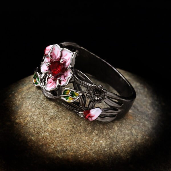 Black Gold Plated Two-tone Flower Ring Female Promos20 6
