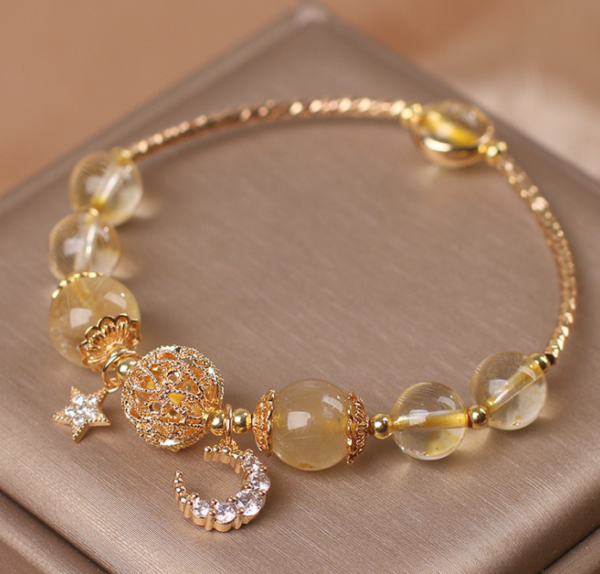 Natural Citrine Gold Gem Quartz Bracelet Women’s Light Luxury Star Moon Crystal Accessories Bracelets 7