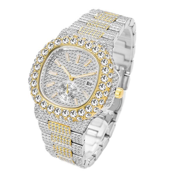 Full Diamond Hip Hop Calendar Luminous Quartz Waterproof Business Men’s Gold Watch watches 5