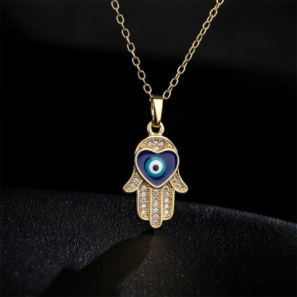 Gold Dripping Zircon Fatima Hand Minority Demon Eye Clavicle Chain Female Necklaces 5