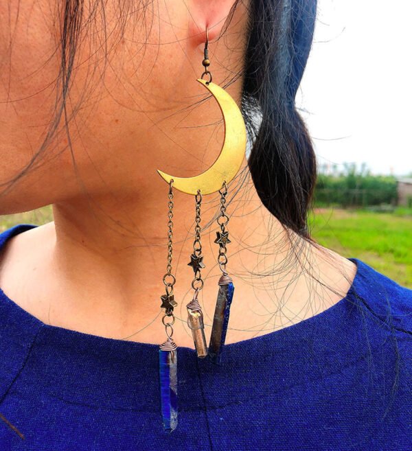 European And American Natural Stone Pendant Bohemia Moon Earrings 3