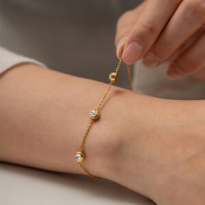 Fashion 18K Gold Plated Round Zircon Stainless Steel Bracelet Necklaces