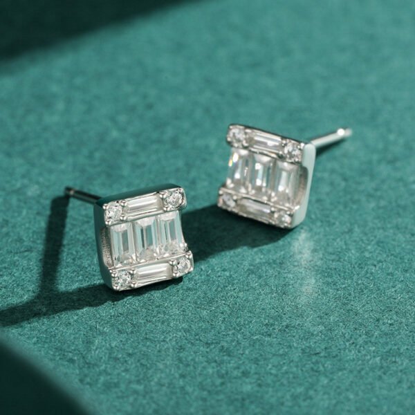 S925 Sterling Silver Light Luxury And High-end Square Full-set Earrings Earrings 5