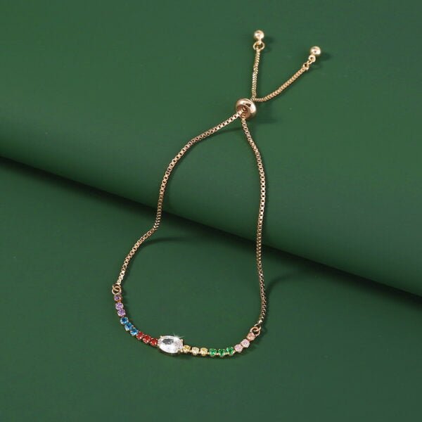 Copper Gold Plated Pendant Micro-Set Colorful Zircon Shrink Pulled Copper Bead Bracelet Bracelets 3