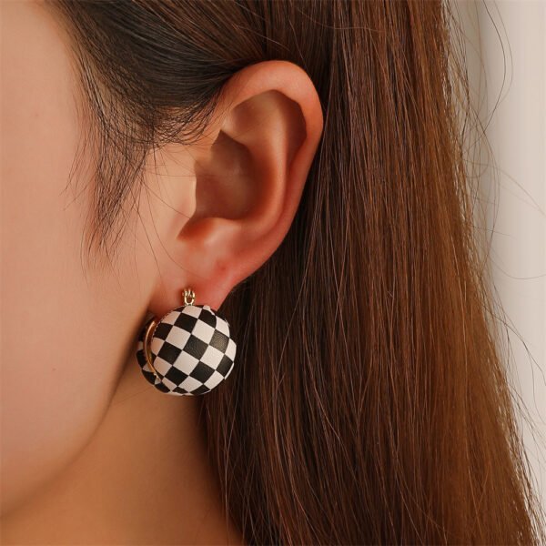 Vintage French Leather Black And White Round Earrings Earrings 5