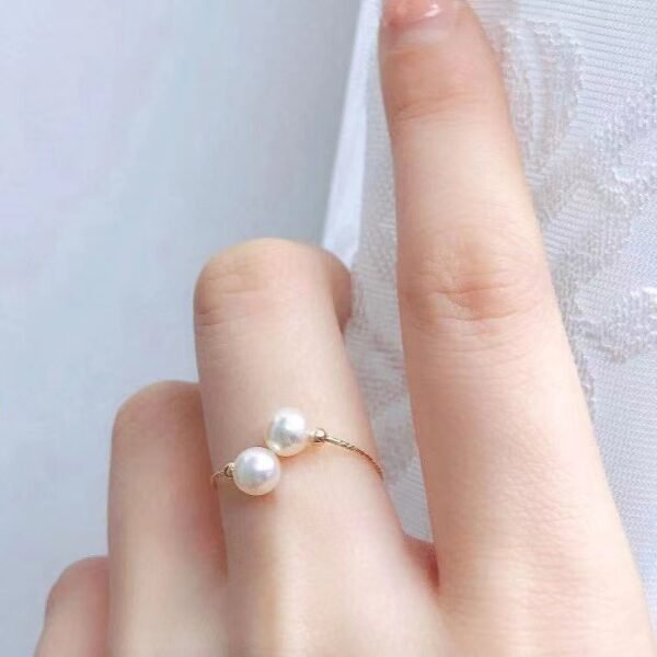 18k Gold Pearl Elastic Ring Au750 Color Gold Adjustable Rings 4