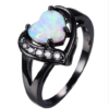 Female white Fire Opal Heart with zircon ring black gold ring promise engagement ring Rings 6