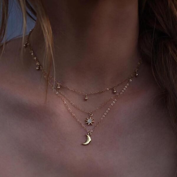 Round beads full of stars and moon multi-layer necklace Necklaces 3