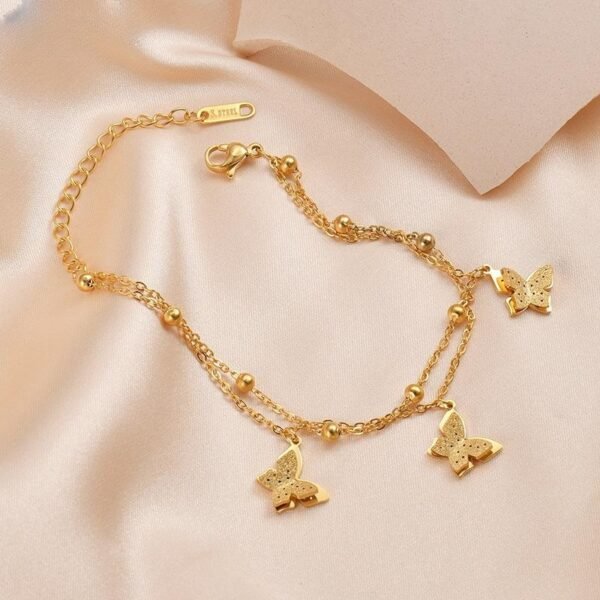 Titanium Steel Plated 14K Gold Butterfly Double-layer Room Beads Bracelet Female Bracelets 6