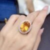 Large Grain Citrine Ring S925 Sterling Silver With Gold-plated Inlay Rings 12