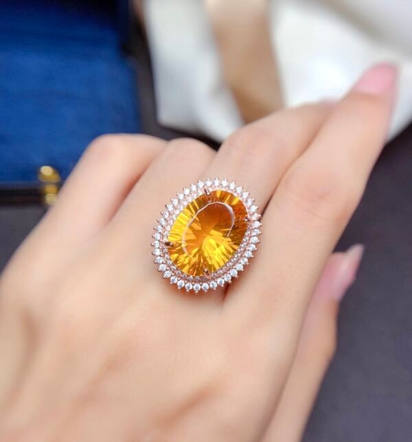 Large Grain Citrine Ring S925 Sterling Silver With Gold-plated Inlay Rings 7