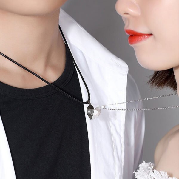 Minimalist Lovers Matching Friendship Heart Pendant Couple Magnetic Distance Faceted Heart Pendant Necklace Couple Jewelry Necklaces 3