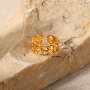 European And American INS Color Drip Oil Star Cuban Chain Ring Rings European And American INS Color Drip Oil Star Cuban Chain Ring Rings