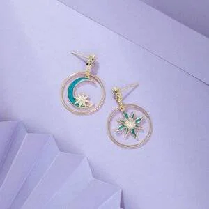 14K gold irregular star and moon earrings BestSelling