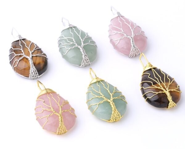 Natural Stone Pendant Gold Color Wire Wrap Gem Accessories 3