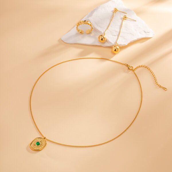 18K Gold Plated Stainless Steel Jewelry Gift Nature Green Stone Square Pendant Necklace Necklaces 7