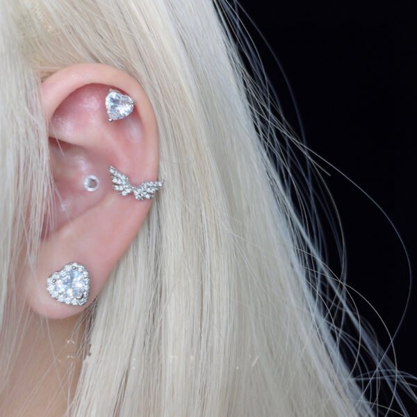 Small Wing Ear Bone Nail Love Heart Zircon Earrings Earrings 5