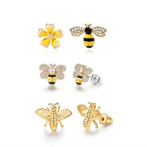 3 Styles Korean Inlaid Crystal Rhinestone Bee Earings For Women Sweet Beauty Simple Atmosphere Stud Earrings D333 Earrings